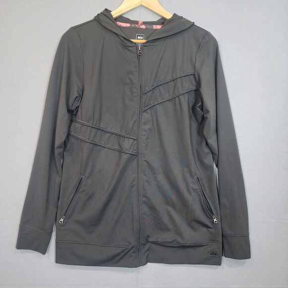 REI Women's Full Zip Softshell Jacket Hood Zipper Pockets Stretch Outdoor Gray L - Picture 1 of 8